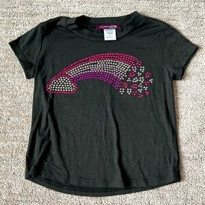 Sparkle Tee Shirt Black w Jewel Crystal Rainbow - Toddler Little Girls 4